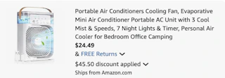 mini air conditioner Amazon receipt