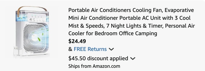 mini air conditioner Amazon receipt