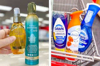 collage with OGX, dawn, and febreze products