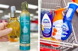 collage with OGX, dawn, and febreze products