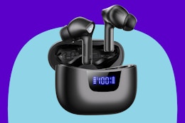 daomim Wireless Earbuds Bluetooth on a blue background.