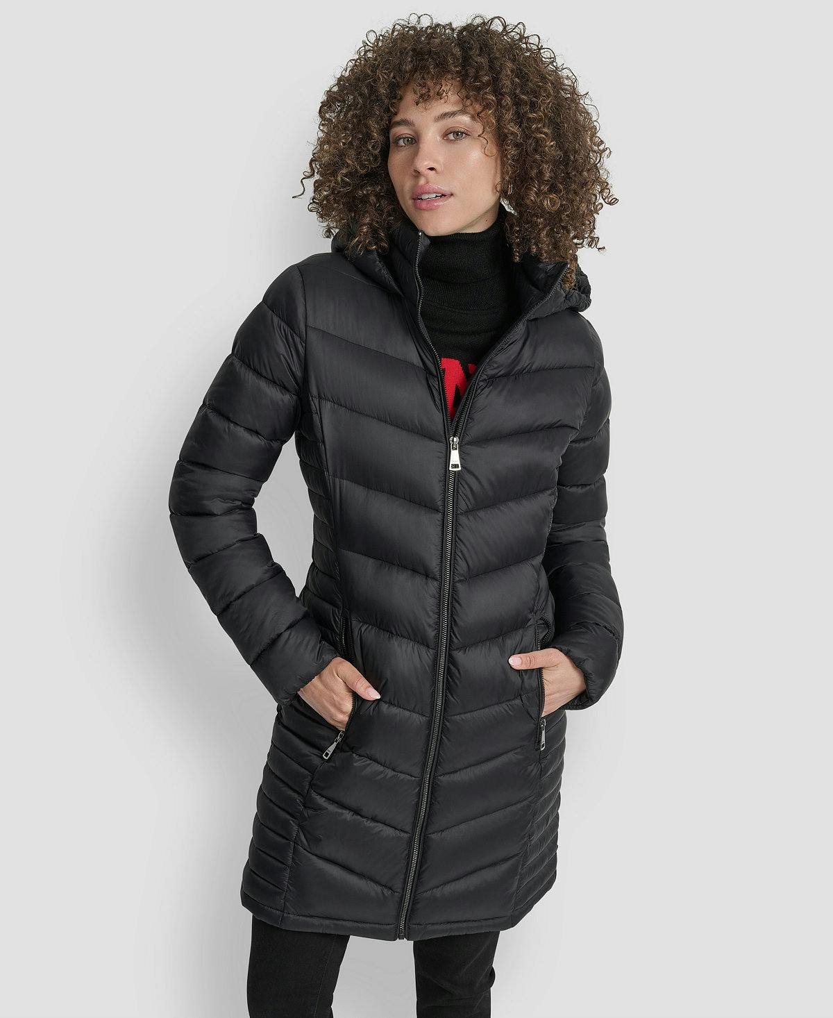 DKNY Women's Zip-Front Long Coat