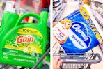 collage image of gain detergent and charmin toilet paper