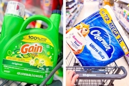 collage image of gain detergent and charmin toilet paper
