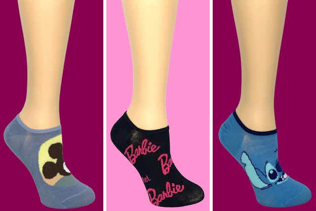 Women's Socks 3-Packs, Only $1 at Walmart: Barbie, Disney, and More card image