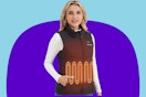 Woman wearing a black heated vest.