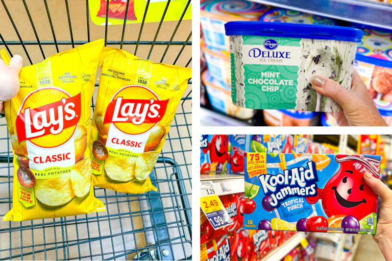 chips ice cream juice collage
