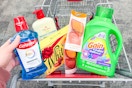 cvs shopping cart with whitmans, colgate, gain, real rechniques, and old spice products