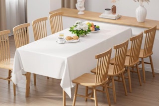 White plastic table cloth on a table
