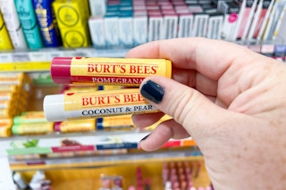 burt bees lip balm being held up in store