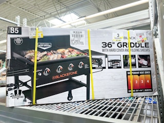 36" Blackstone griddle product box on shelf