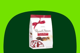 Russell Stover Pecan Delight on green background