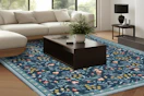 blue floral area rug in living room