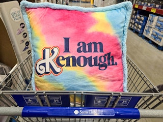 pillow that says "I am Kenough" in a shopping cart