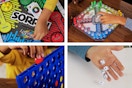 4 lifestyle images of 4 different board games being played with