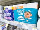 angel soft and quilted northern toilet paper on walgreens shelf