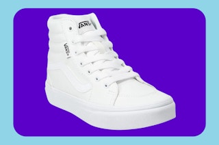 a pair of white kids vans high-top shoes
