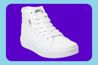 a pair of white kids vans high-top shoes