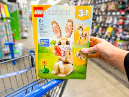 Lego Creator Bunny Set held over Walmart shopping cart in stores