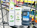 dove deodorants in a shopping cart