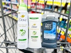 dove deodorants in a shopping cart