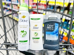 dove deodorants in a shopping cart