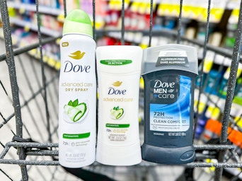 dove deodorants in a shopping cart