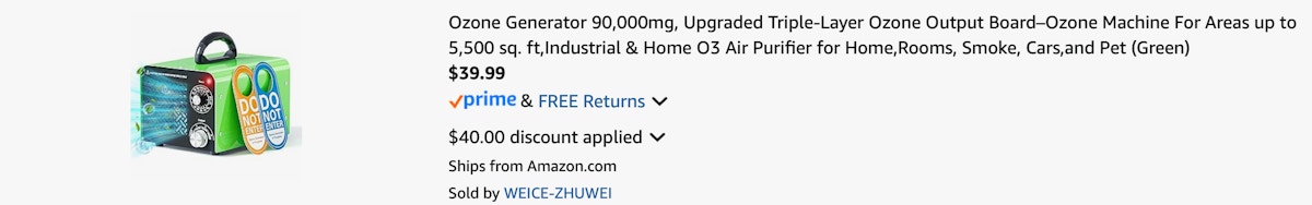 Amazon Ozone Air Generator 2025 B0F3J1NNK7