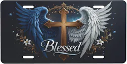 Blessed Cross Angel Wings License Plate