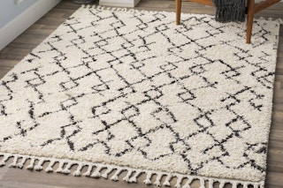 Lifestyle image (close up shot) of the Livabliss Berber Shag Area Rug (8 x 10 foot) in home setting