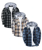 Men's Flannel Hoodie Shirts 3-Pack