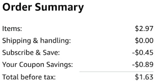 an amazon order summary ending in $1.63