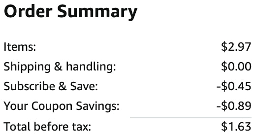 an amazon order summary ending in $1.63