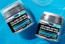 jars of face cream on a blue background