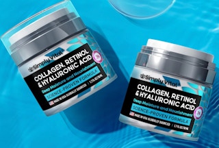 jars of face cream on a blue background