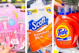 collage with tide, scott, and venus products