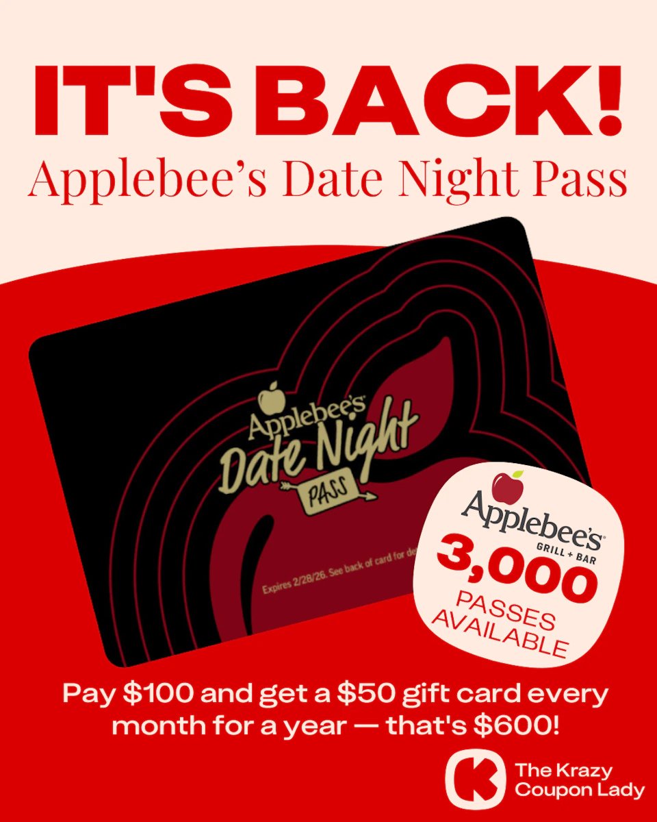 Applebee's Date Night Pass 2025 - The Krazy Coupon Lady
