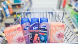 Caress soap, dial body wash, compeed blister care, and rimmel mascara