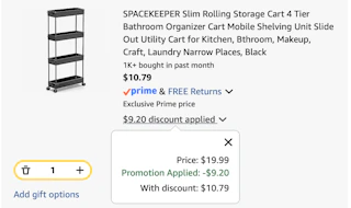 storage cart Amazon receipt
