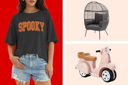 Spooky women's graphic tee, Wicker egg chair & Step2 toddler scooter (all Walmart clearance deals)