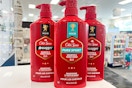 3 old spice shampoos on a shelf
