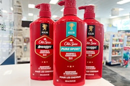 3 old spice shampoos on a shelf