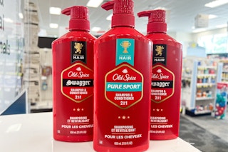 3 old spice shampoos on a shelf