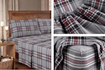 3 lifestyle images of the Kathy Ireland Turkish Flannel Sheet Set