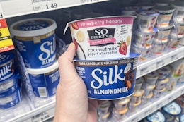 hand holding meijer so delicious silk yogurt