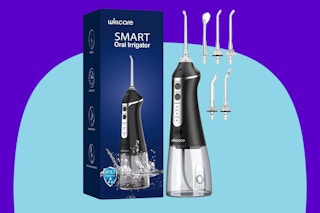 HOHOO Water Dental Flosser on a blue background.