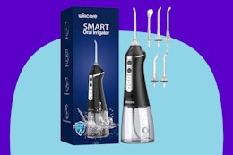 HOHOO Water Dental Flosser on a blue background.