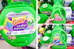 dollar general gain laundry detergent 3-photo collage