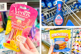 collage with Venus, Dawn, and Lunchables products