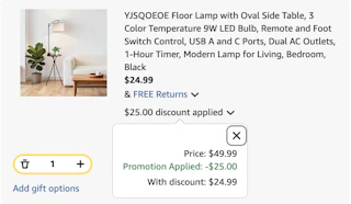 floor lamp Amazon receipt